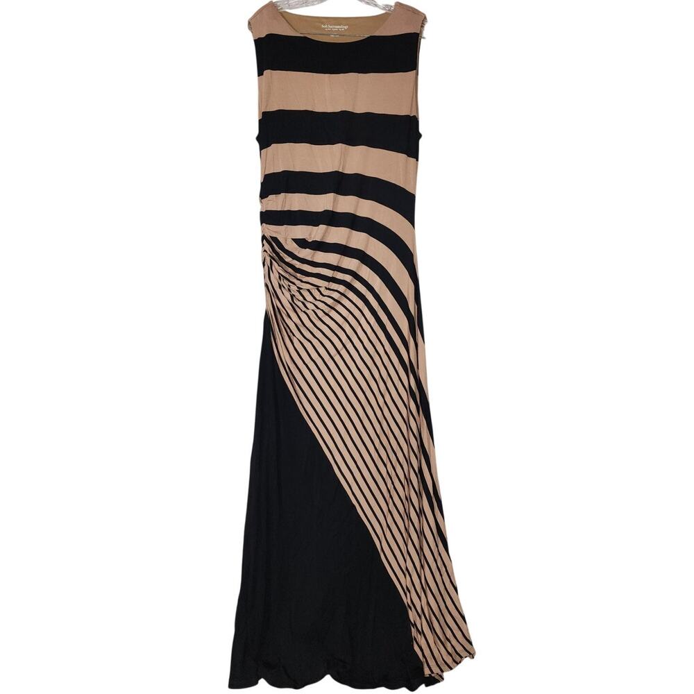 Soft Surroundings Here To Infinity Striped Maxi Dress Black Tan Sleeveless Large